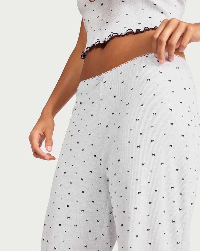 OH ME OH MY Cotton Rich Bow Print Pyjama Bottoms in Grey thumbnail 2