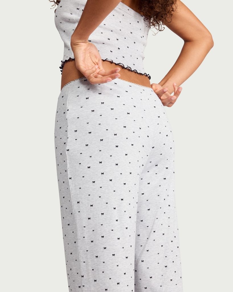 OH ME OH MY Cotton Rich Bow Print Pyjama Bottoms in Grey thumbnail 3