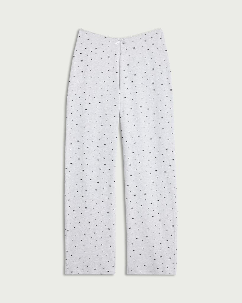 OH ME OH MY Cotton Rich Bow Print Pyjama Bottoms in Grey thumbnail 4