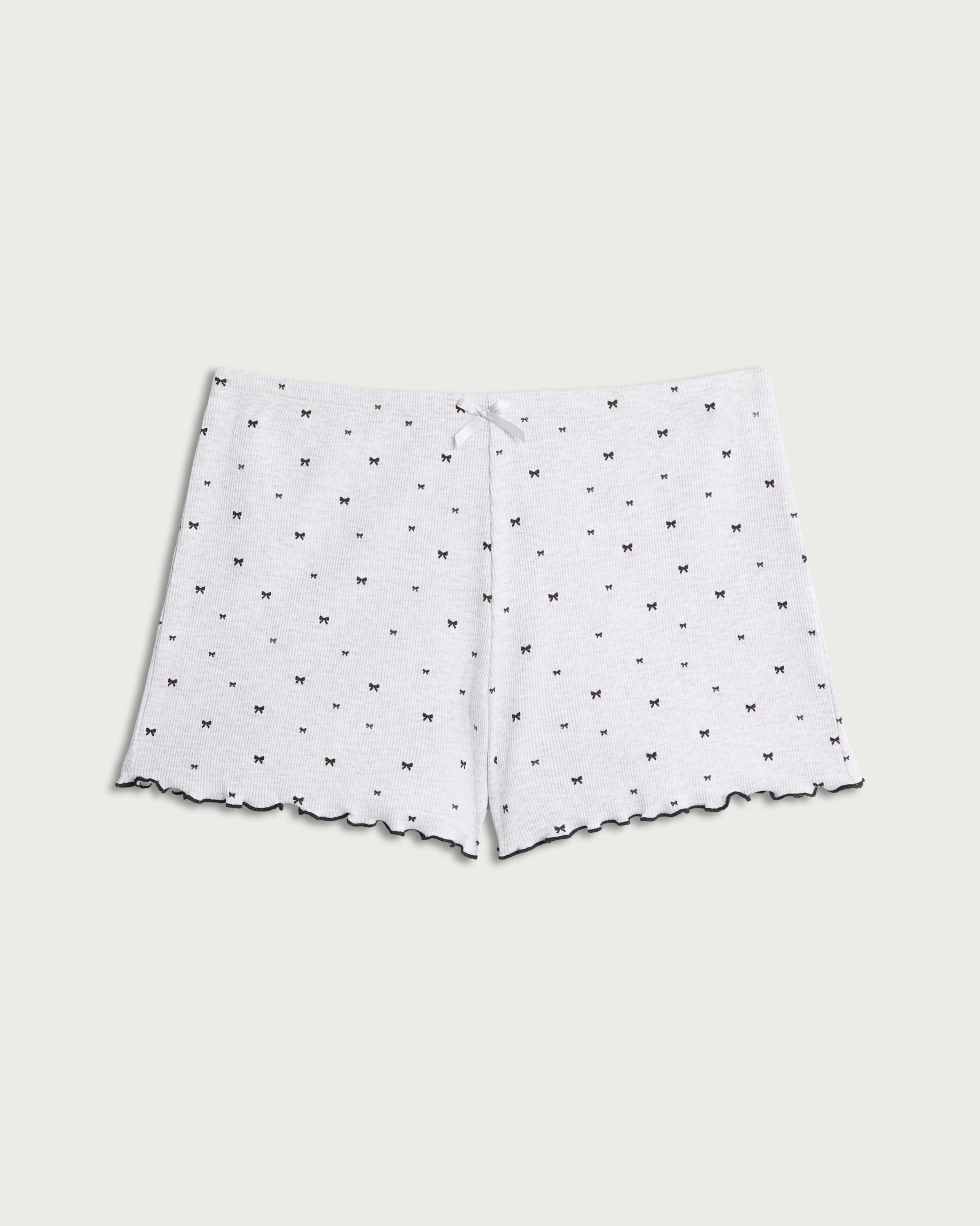 OH ME OH MY Cotton Rich Bow Print Pyjama Shorts in Grey thumbnail 4