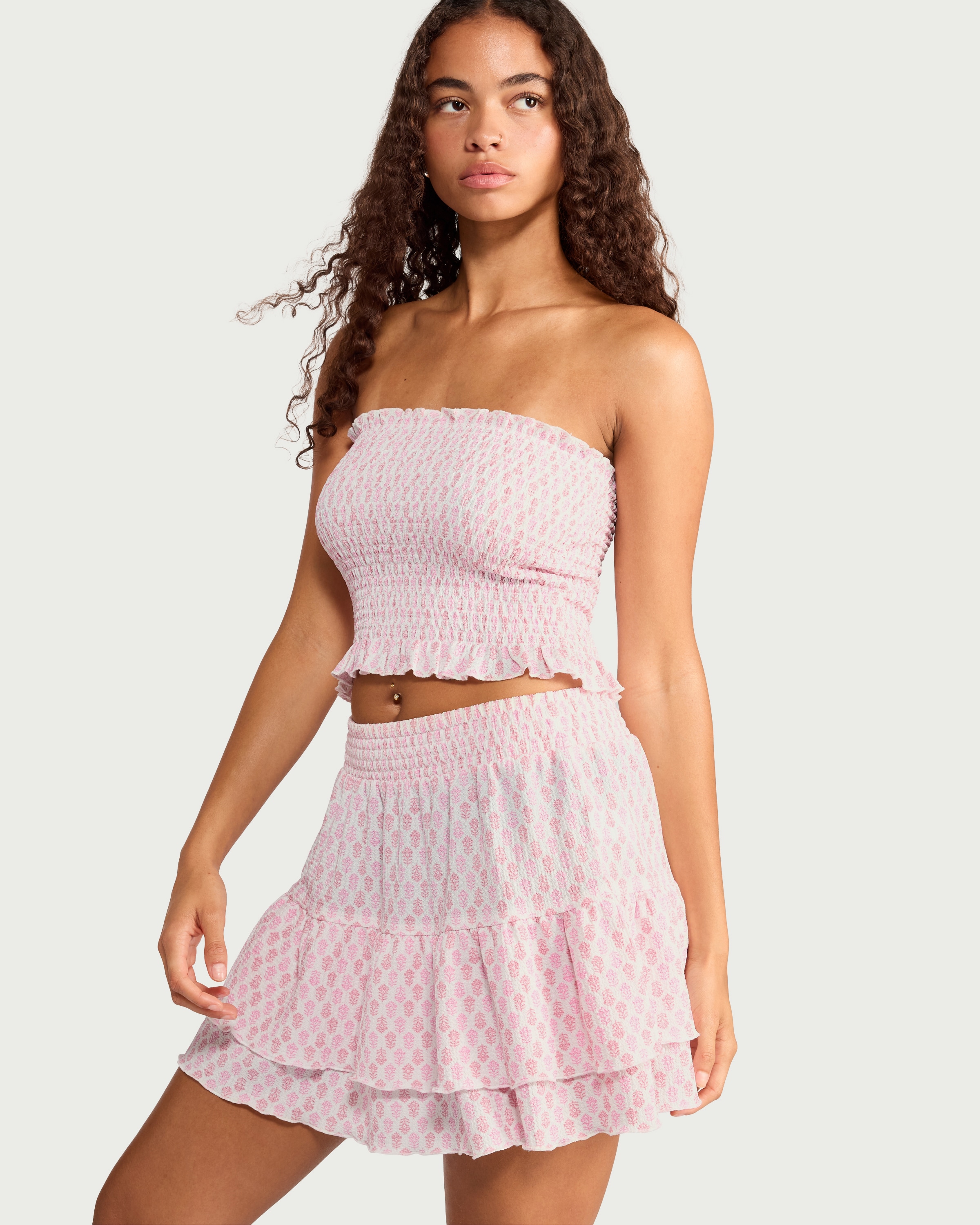 OH ME OH MY Paisley Print Tiered Mini Skirt in Pink