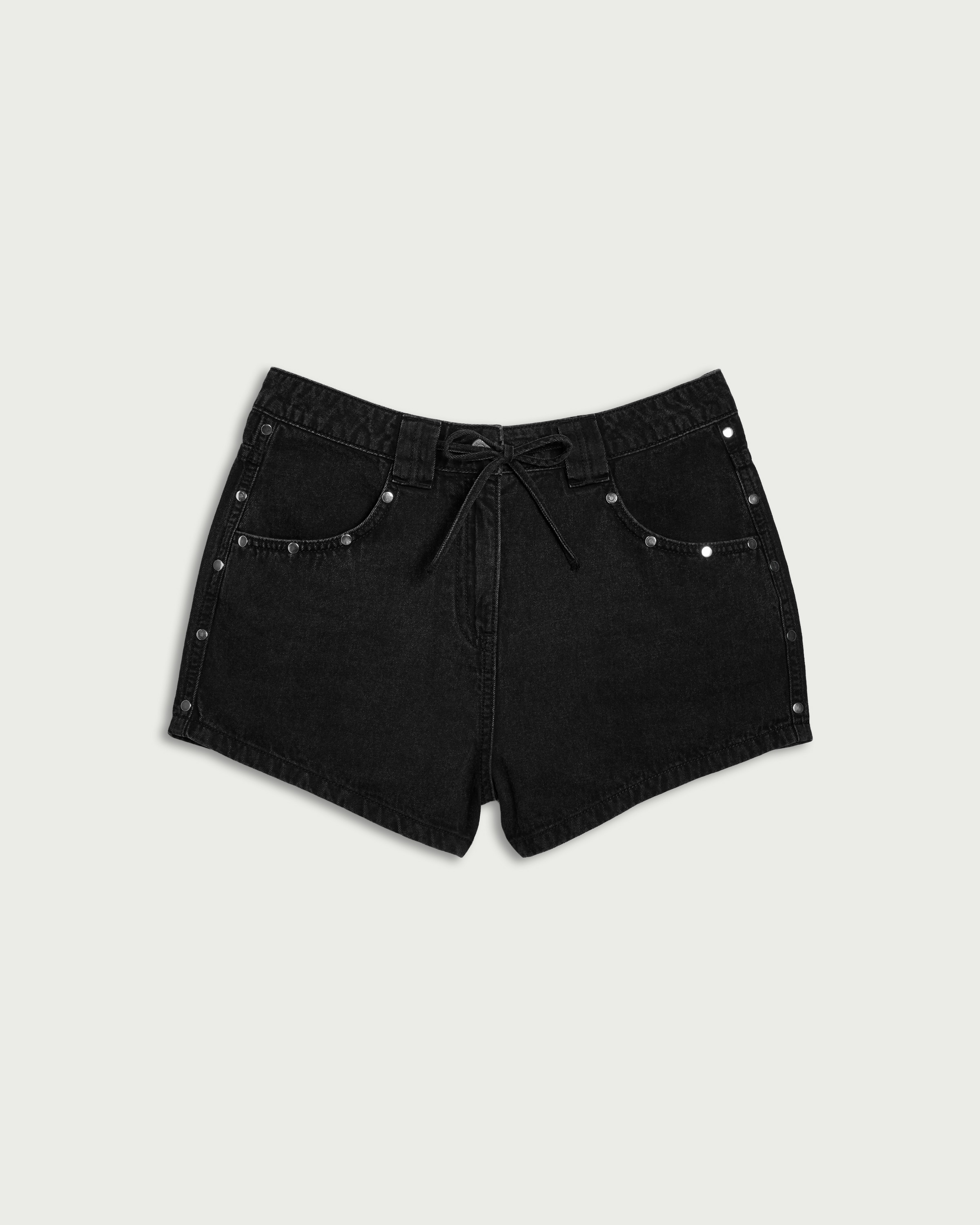 OH ME OH MY Studded Denim Shorts in Black thumbnail 4