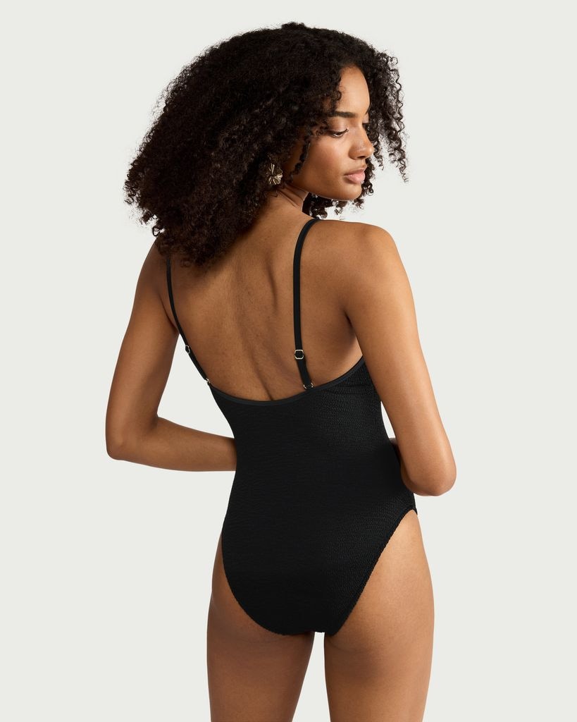 F&F Crinkle Textured Thin Strap Swimsuit in Black thumbnail 3