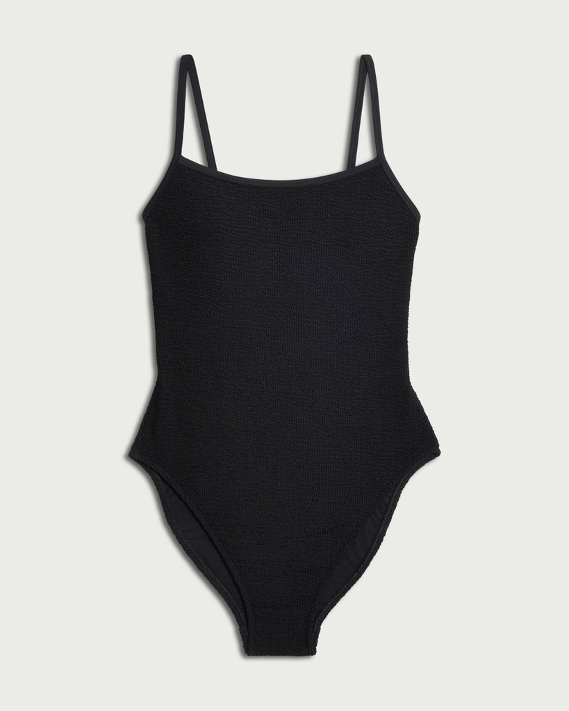 F&F Crinkle Textured Thin Strap Swimsuit in Black thumbnail 4