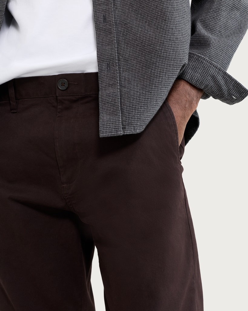 F&F Cotton Rich Fixed Waist Straight Leg Chino Trousers in Brown