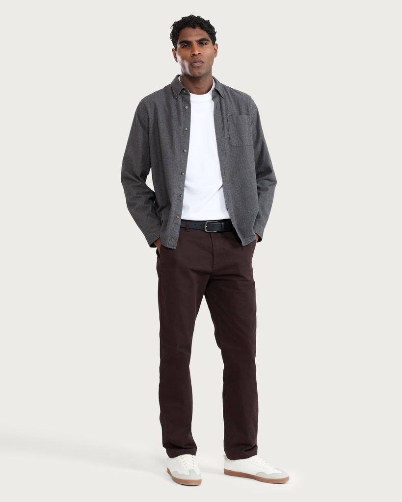 F&F Cotton Rich Fixed Waist Straight Leg Chino Trousers in Brown thumbnail 2
