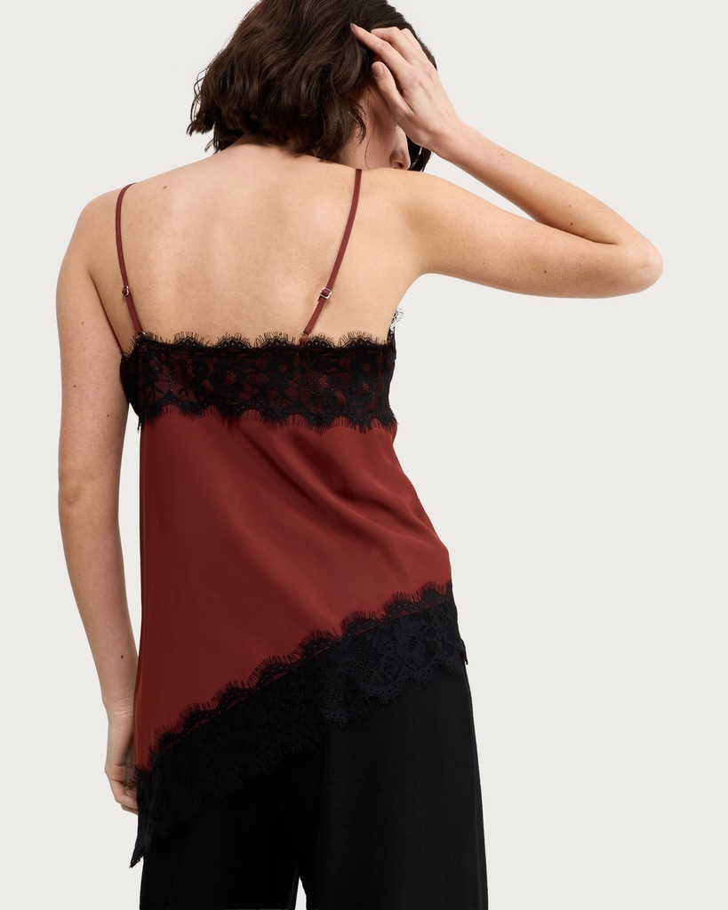 F&F Asymmetric Hem Lace Trim Camisole in Red thumbnail 2
