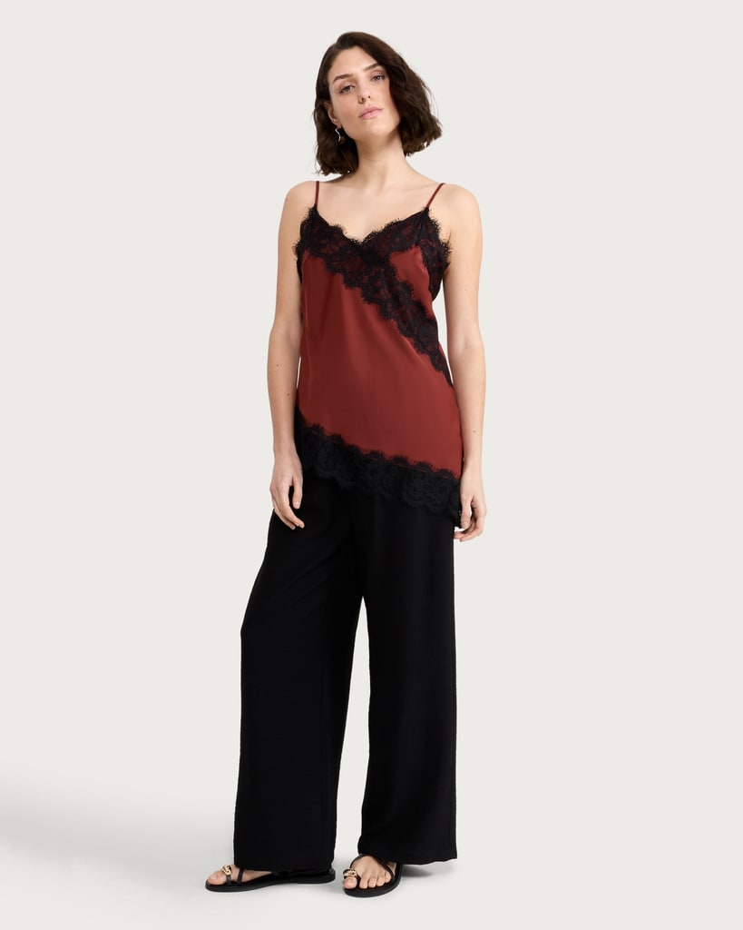 F&F Asymmetric Hem Lace Trim Camisole in Red thumbnail 3