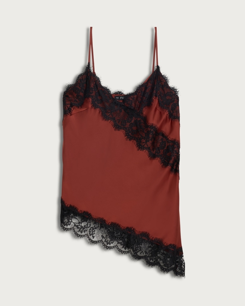 F&F Asymmetric Hem Lace Trim Camisole in Red thumbnail 4
