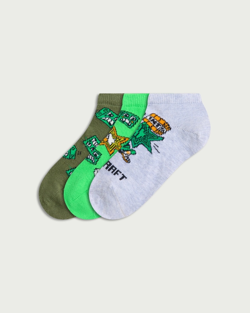 Minecraft 3-Pack Gaming Print Trainer Socks in Multi