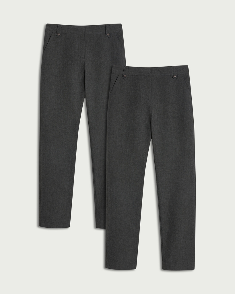 F&F School Girls 2-Pack Regular Fit Longer Length Trousers in Grey thumbnail 4
