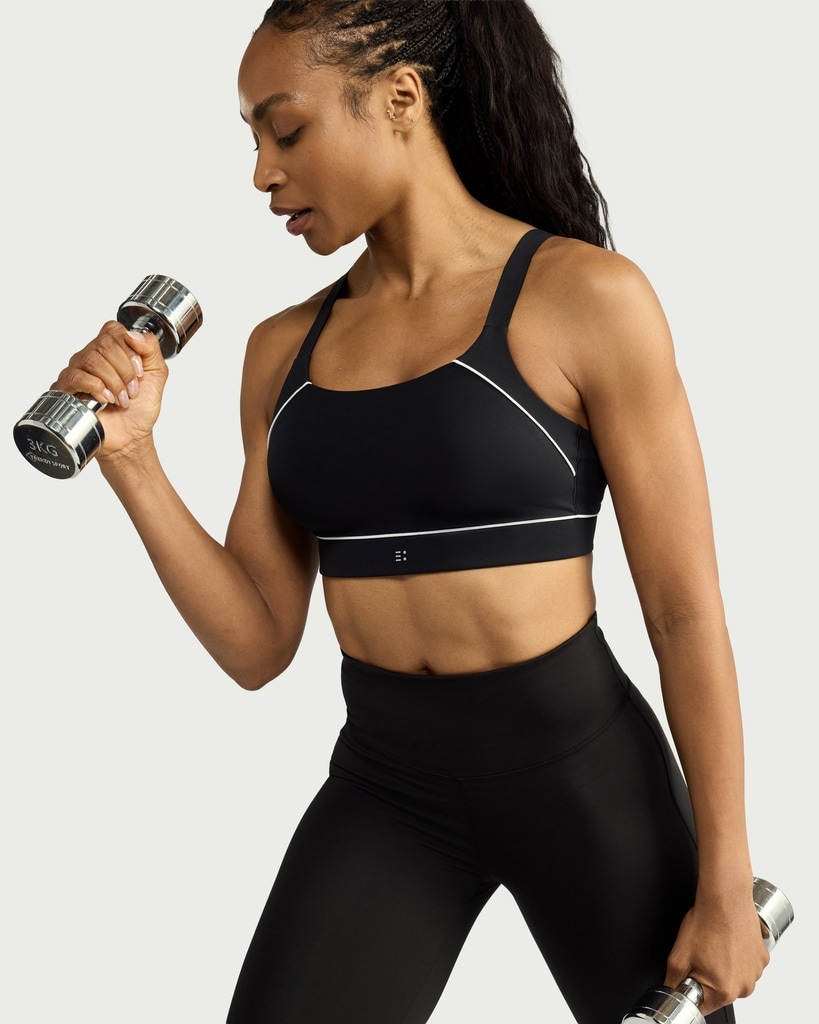 F&F Active Contrast Trim High Support Sports Bra in Black thumbnail 3