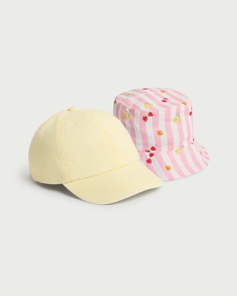 F&F Girls 2-Pack Striped and Plain Hats in Multi