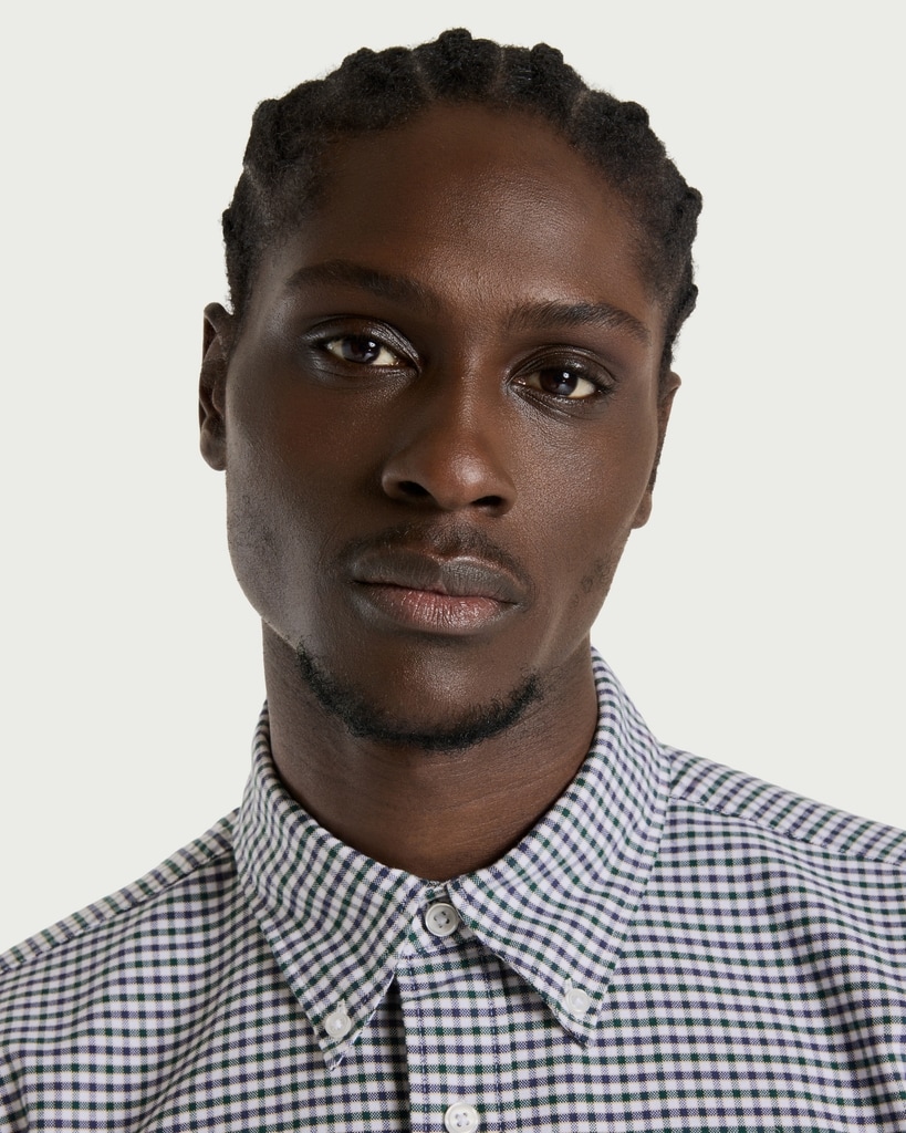 F&F Pure Cotton Gingham Short Sleeved Oxford Shirt in Multi Green