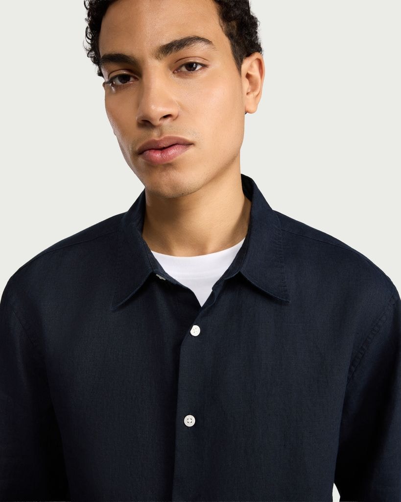 F&F Pure Linen Button Up Shirt in Navy