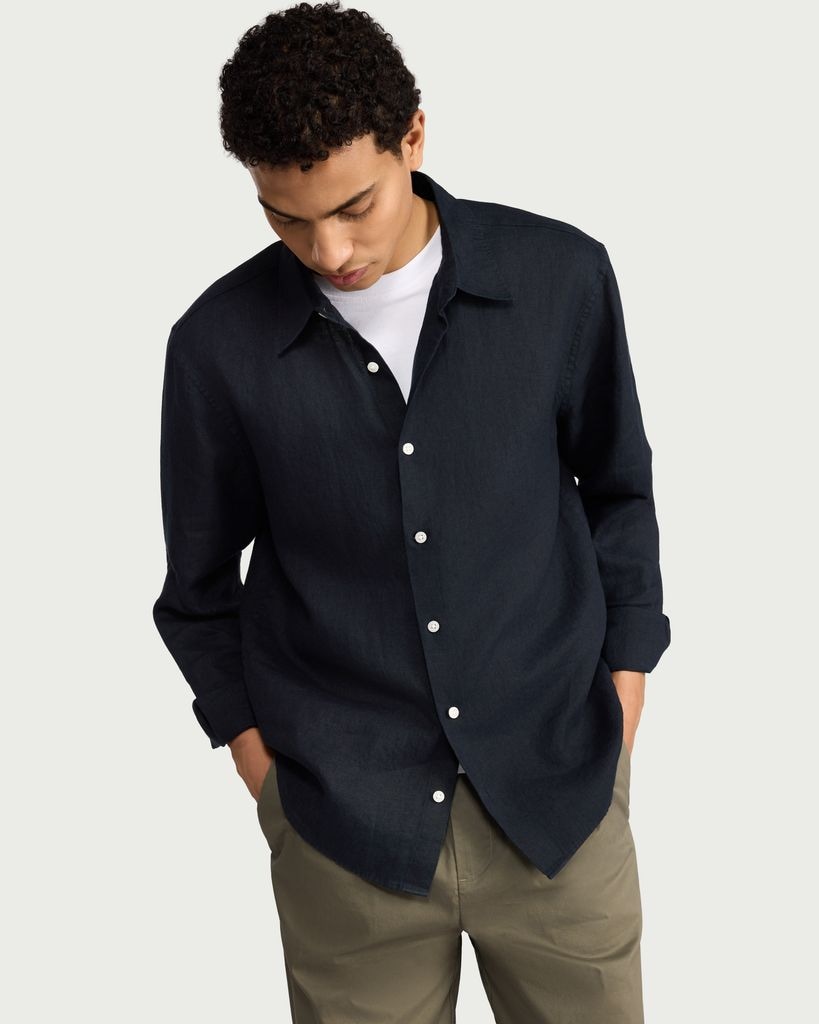 F&F Pure Linen Button Up Shirt in Navy thumbnail 2
