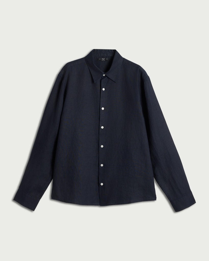 F&F Pure Linen Button Up Shirt in Navy thumbnail 4