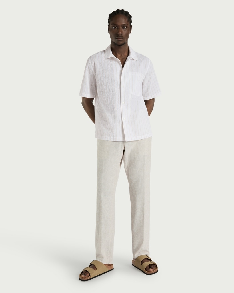 F&F Cotton Rich Crinkle Textured Striped Shirt in Multi White
