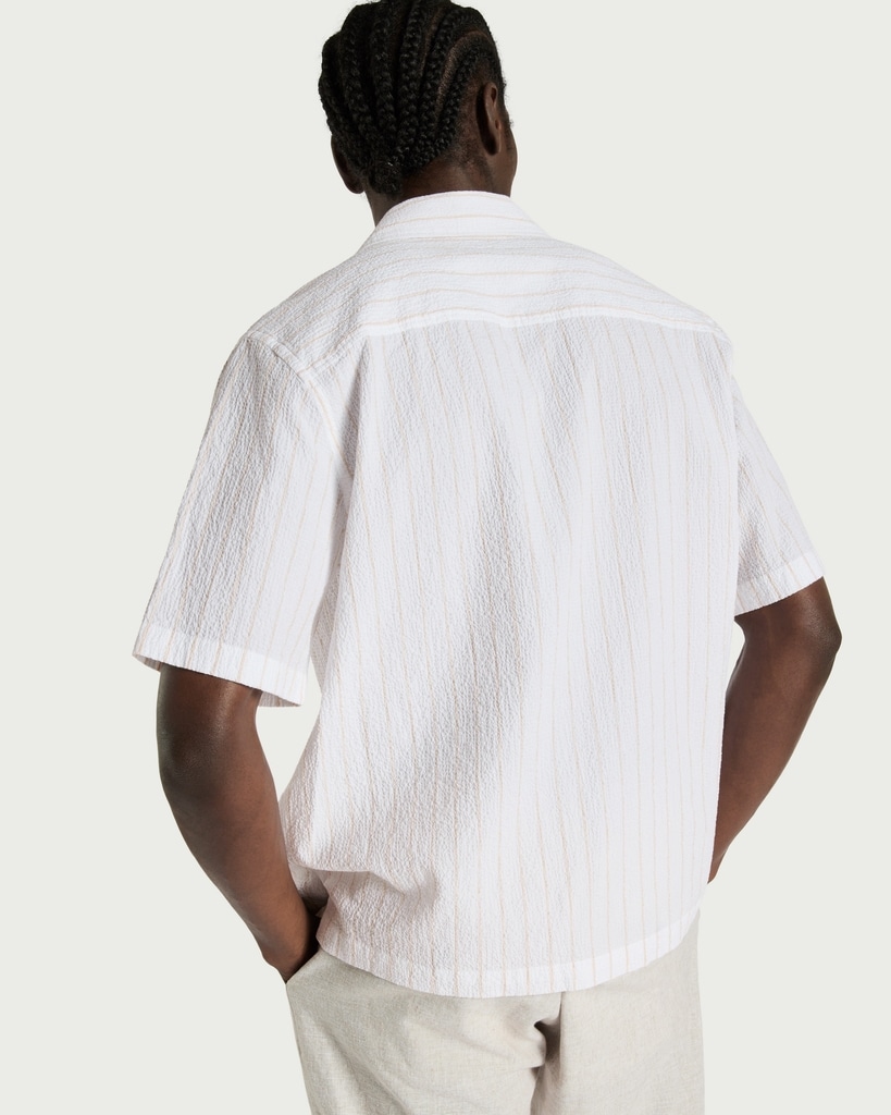 F&F Cotton Rich Crinkle Textured Striped Shirt in Multi White thumbnail 3