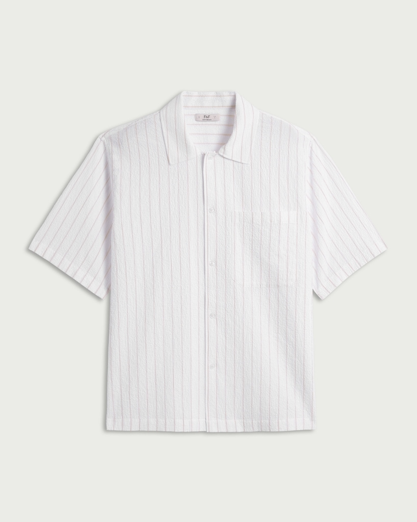 F&F Cotton Rich Crinkle Textured Striped Shirt in Multi White thumbnail 4