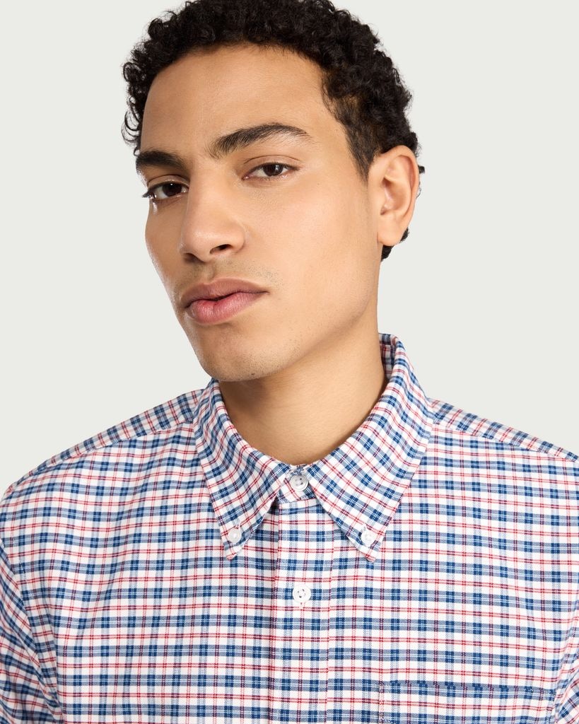 F&F Pure Cotton Gingham Short Sleeved Oxford Shirt in Multi Red