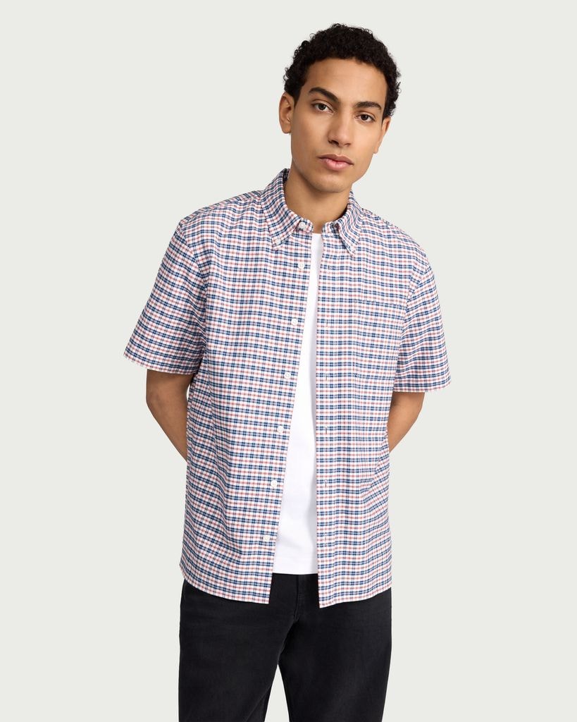F&F Pure Cotton Gingham Short Sleeved Oxford Shirt in Multi Red thumbnail 2