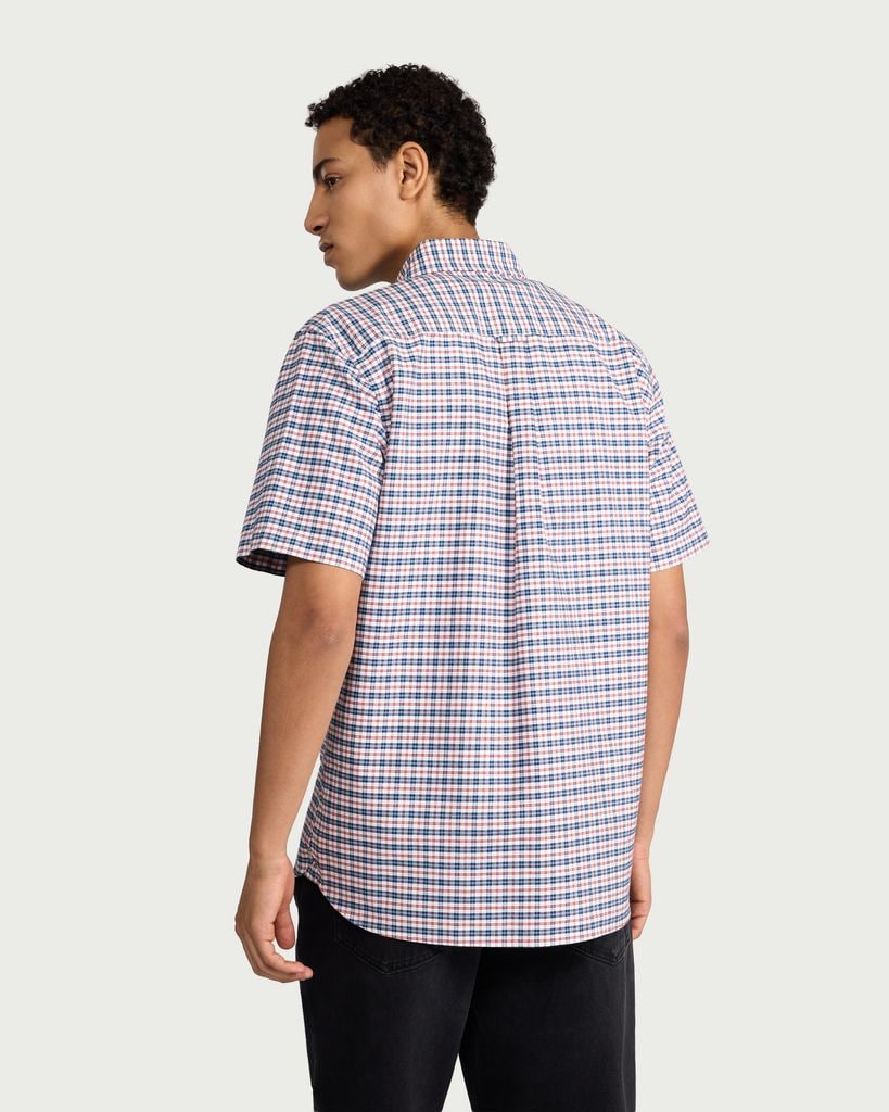 F&F Pure Cotton Gingham Short Sleeved Oxford Shirt in Multi Red thumbnail 3