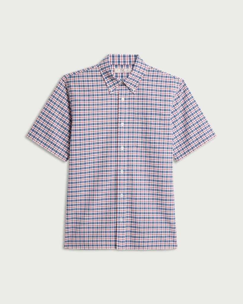 F&F Pure Cotton Gingham Short Sleeved Oxford Shirt in Multi Red thumbnail 4