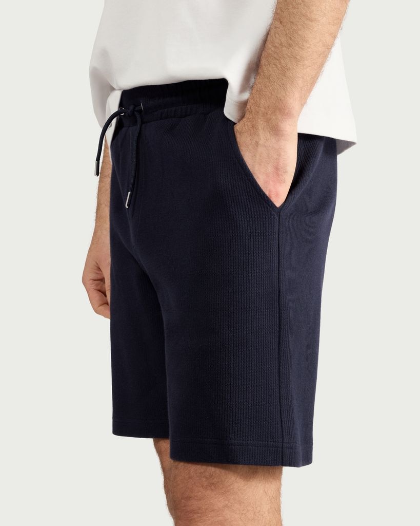 F&F Pure Cotton Ribbed Drawstring Shorts in Navy