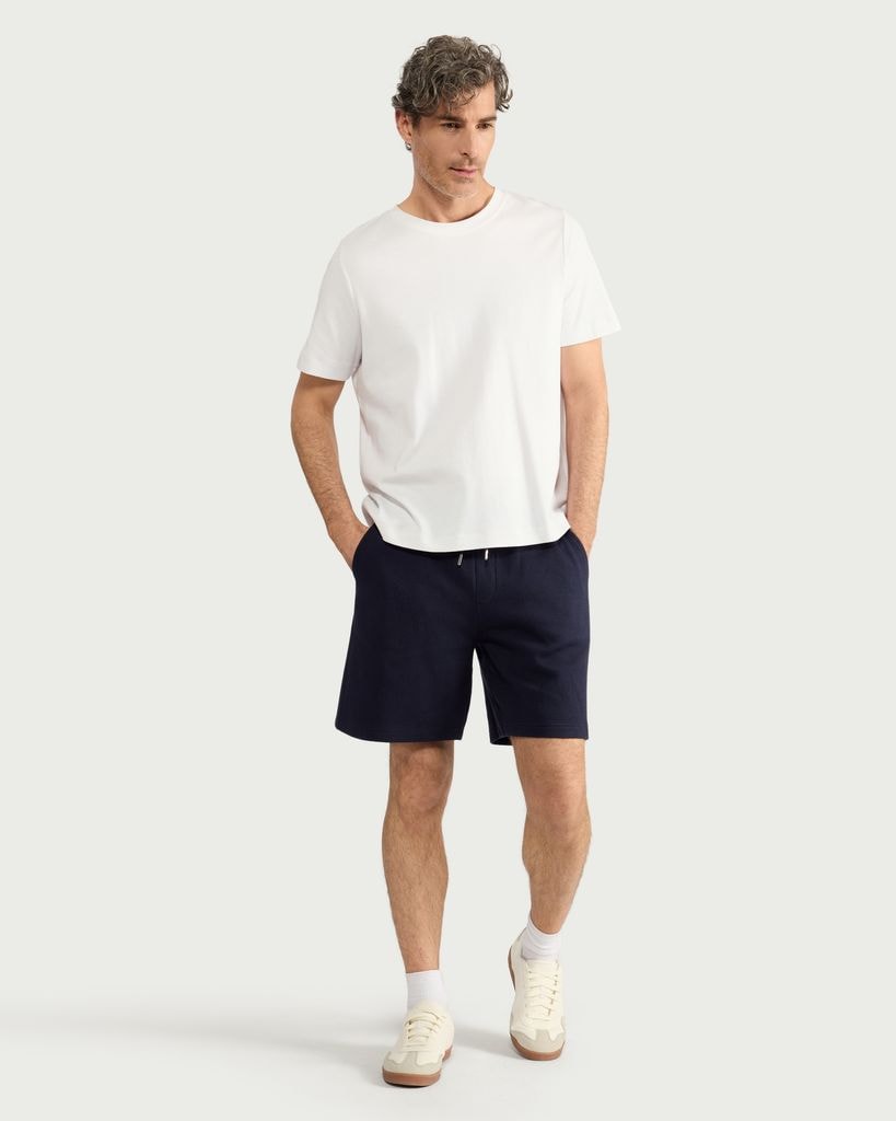 F&F Pure Cotton Ribbed Drawstring Shorts in Navy thumbnail 2