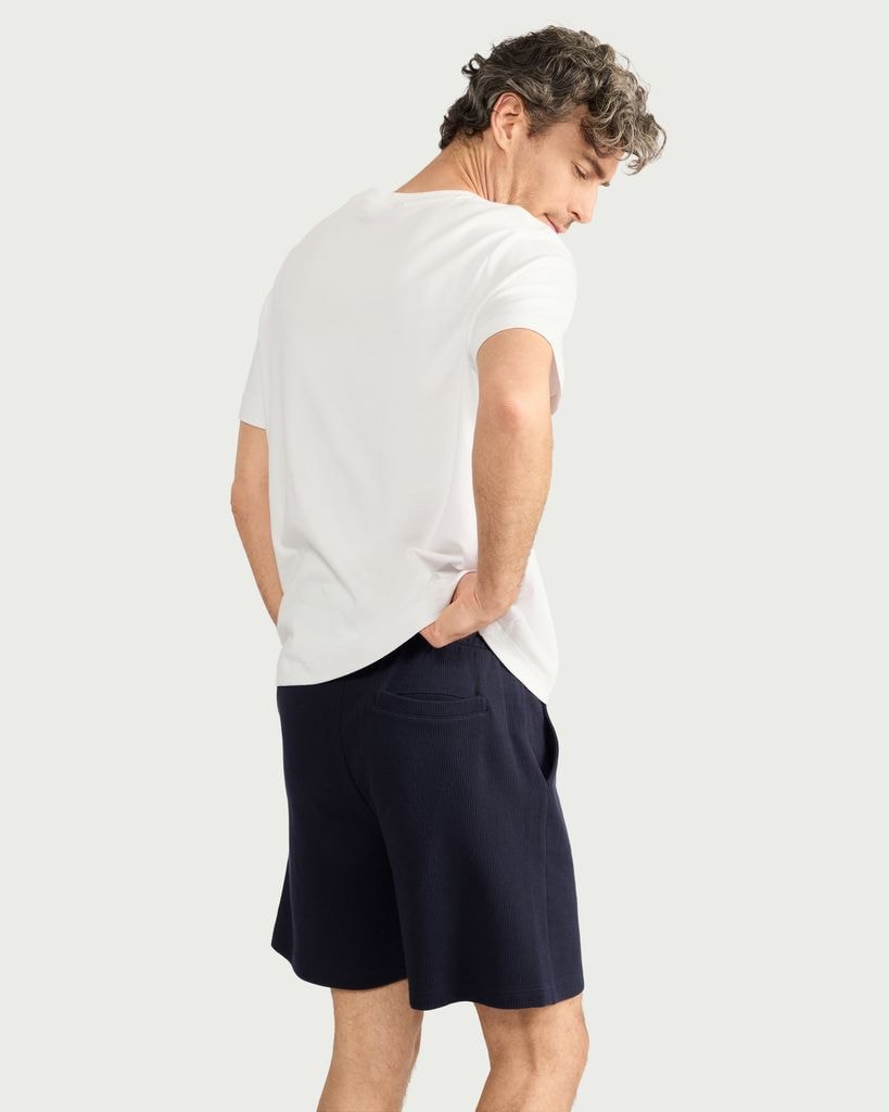 F&F Pure Cotton Ribbed Drawstring Shorts in Navy thumbnail 3