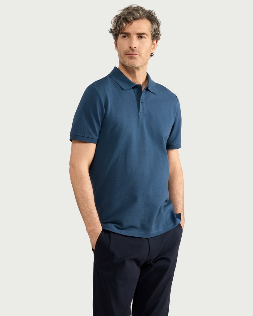 F&F Pure Cotton Short Sleeved Polo Shirt in Blue thumbnail 2