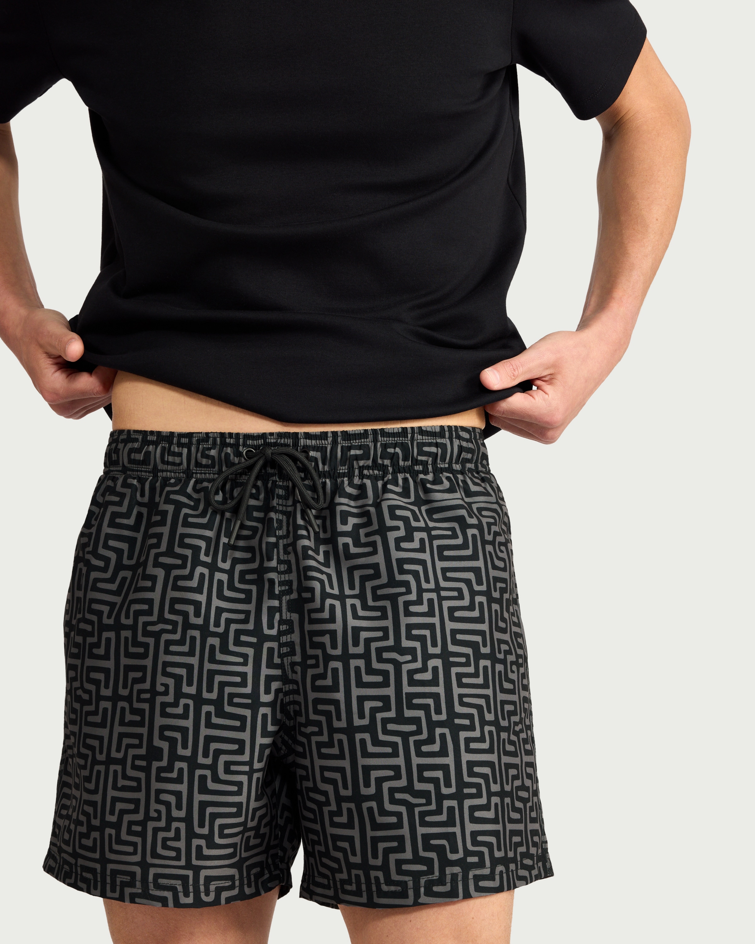 F&F Geometric Print Swim Shorts in Black thumbnail 2