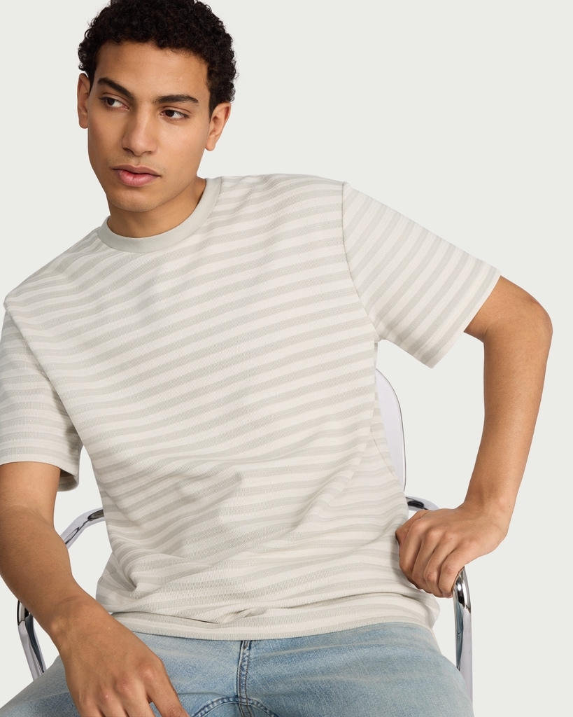 F&F Cotton Rich Striped Short Sleeved T-Shirt in Beige