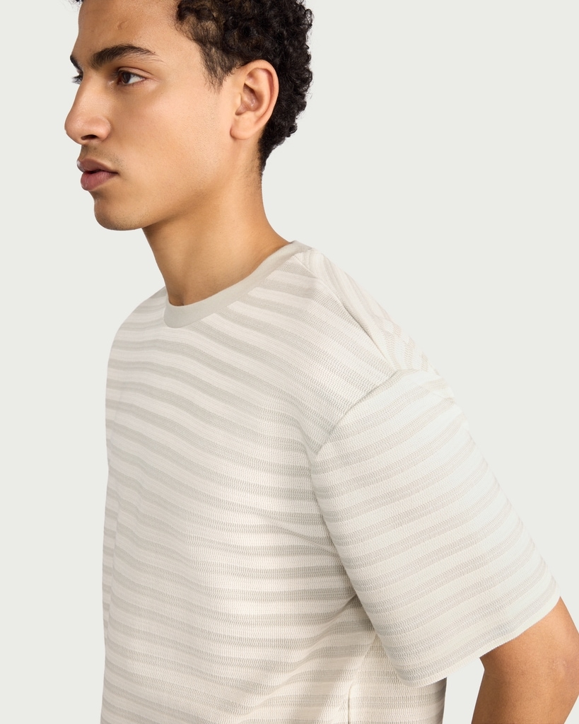 F&F Cotton Rich Striped Short Sleeved T-Shirt in Beige thumbnail 3