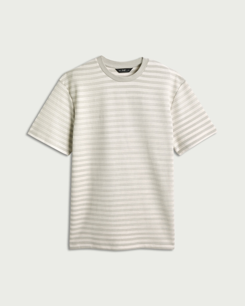 F&F Cotton Rich Striped Short Sleeved T-Shirt in Beige thumbnail 4