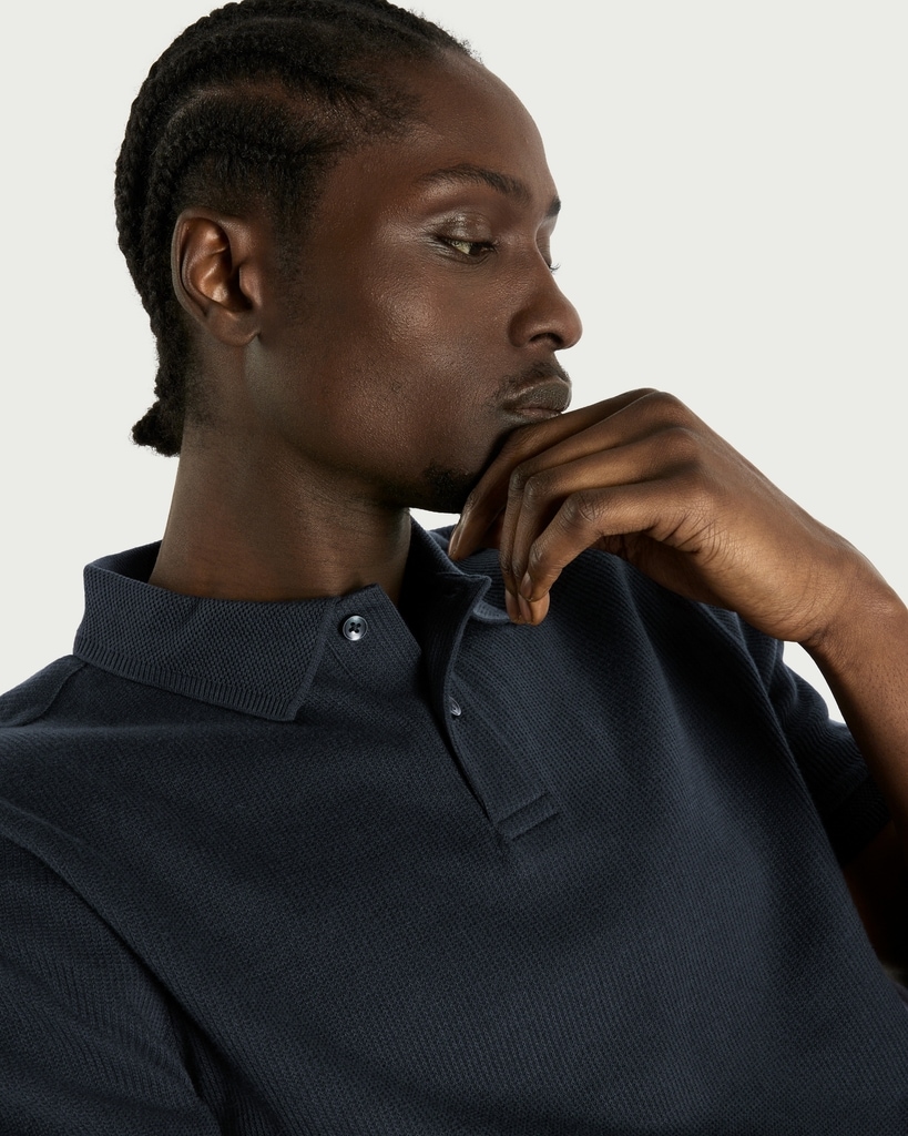 F&F Pure Cotton Textured Polo Shirt in Navy