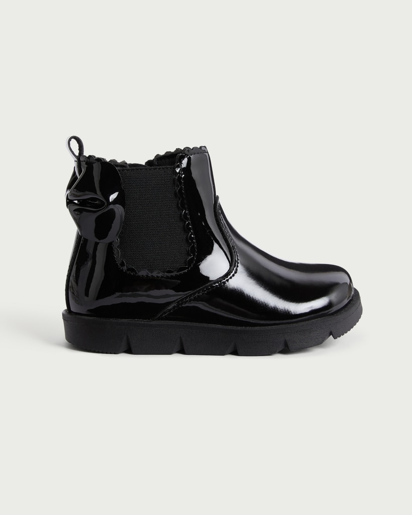 F&F School Patent Bow Detail Chelsea Boots in Black