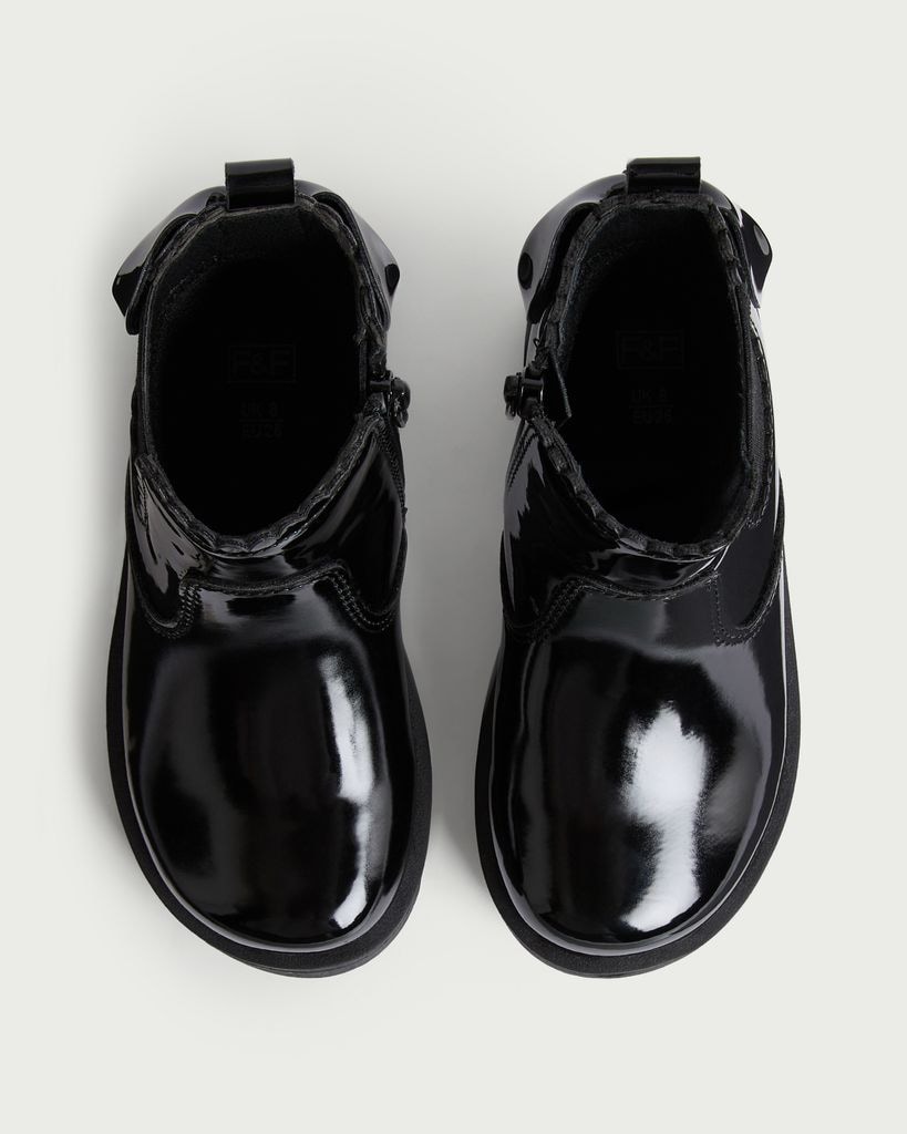 F&F School Patent Bow Detail Chelsea Boots in Black thumbnail 2