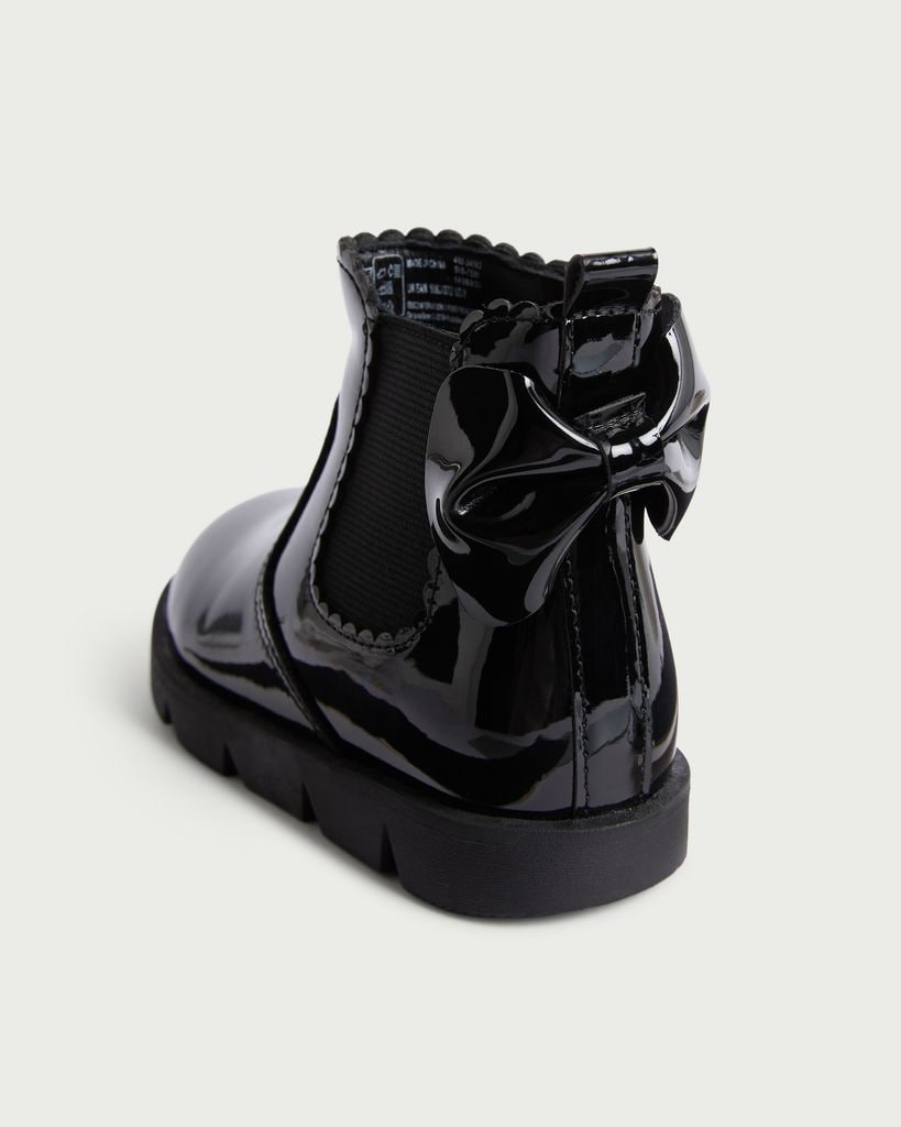 F&F School Patent Bow Detail Chelsea Boots in Black thumbnail 3