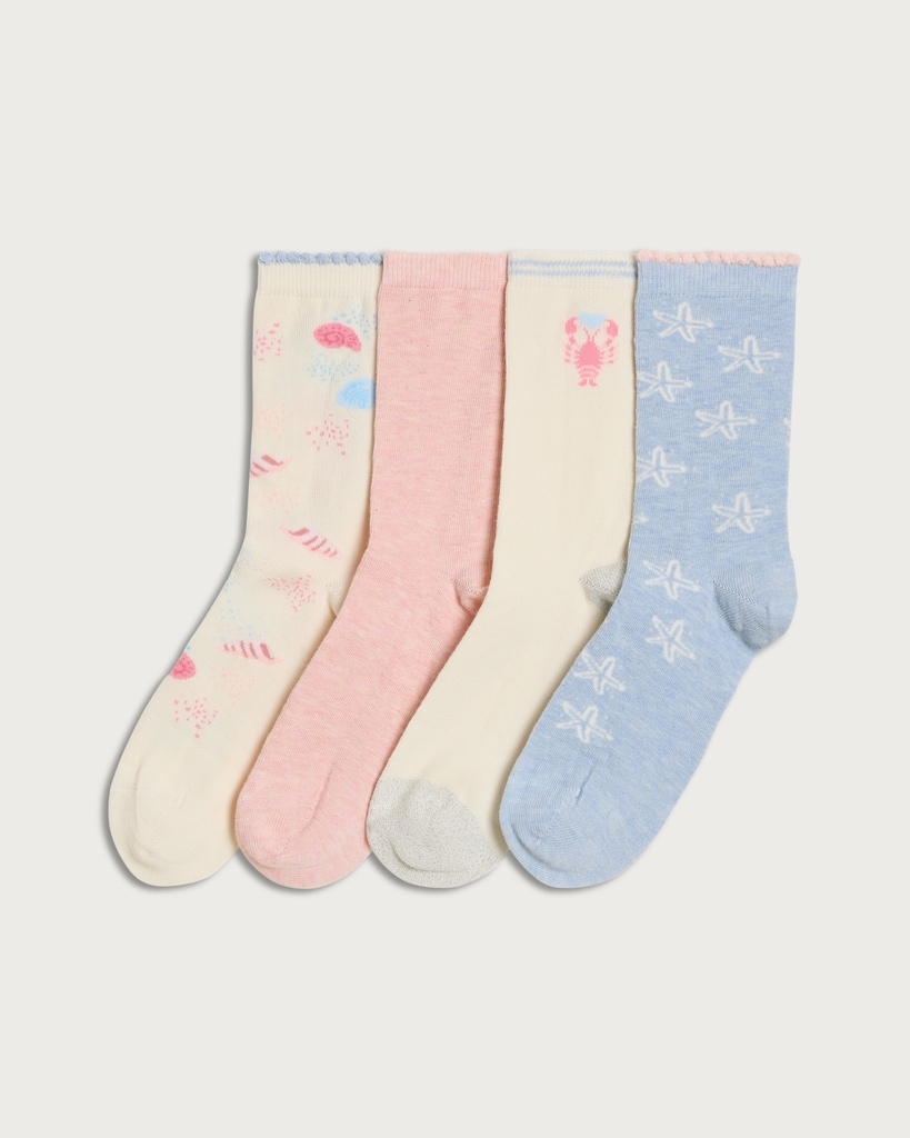F&F 4-Pack Cotton Rich Sea Themed Ankle Socks in Multi