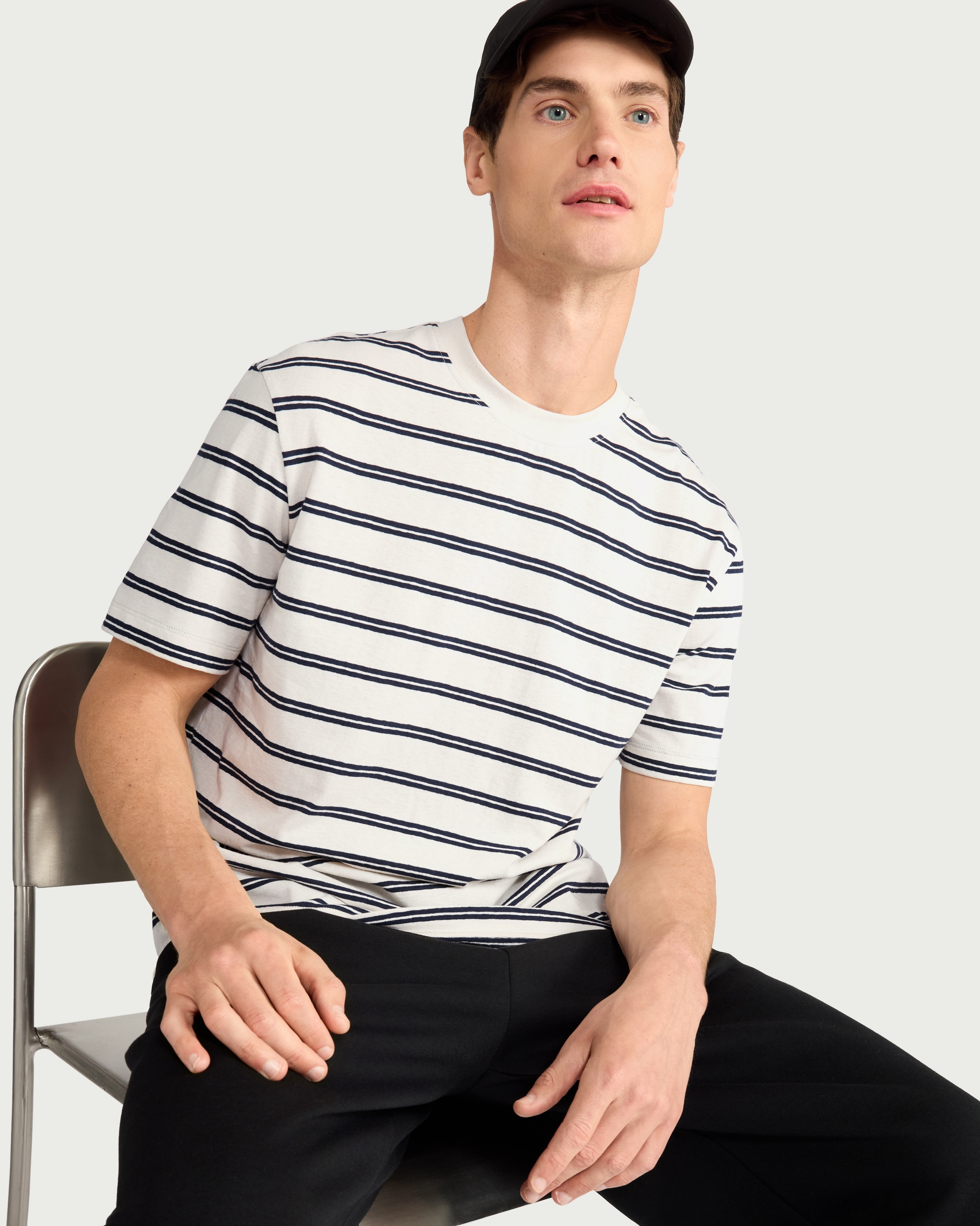 The F&F Edit Linen Rich Striped T-Shirt in Ecru