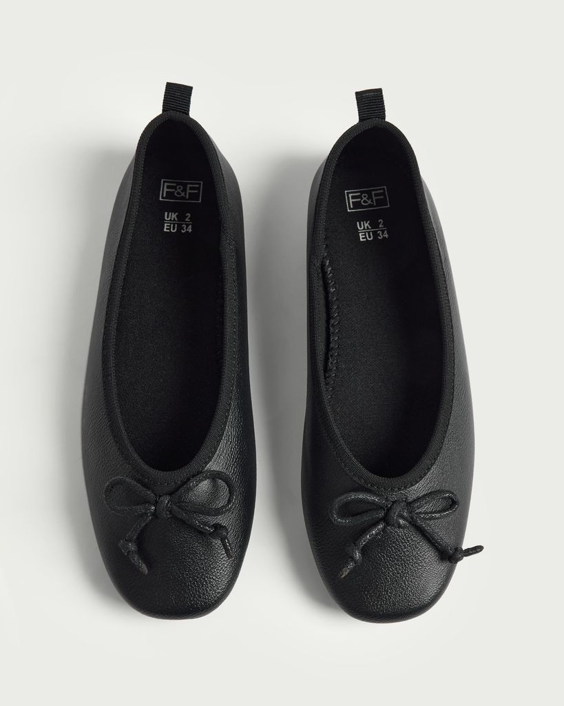 F&F School Girls Bow Detail Ballet Flats in Black thumbnail 2