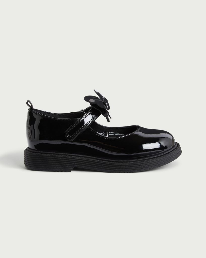 F&F School Girls Patent Butterfly Mary Jane Shoes in Black