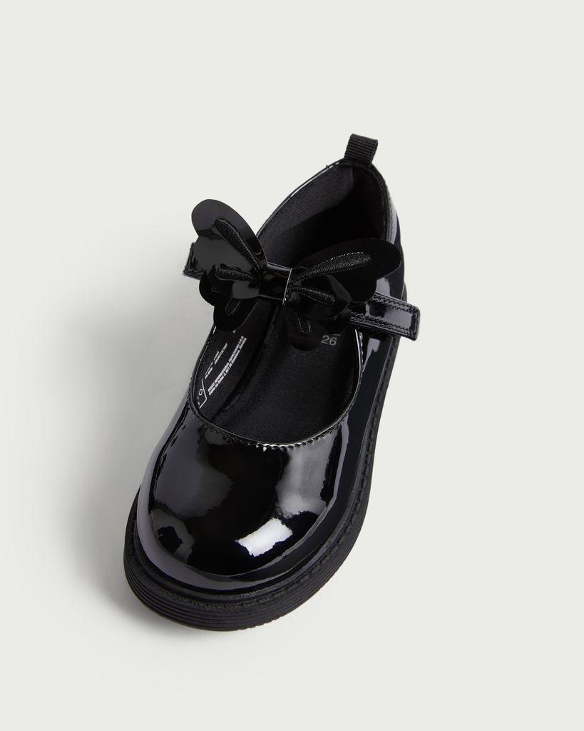 F&F School Girls Patent Butterfly Mary Jane Shoes in Black thumbnail 3