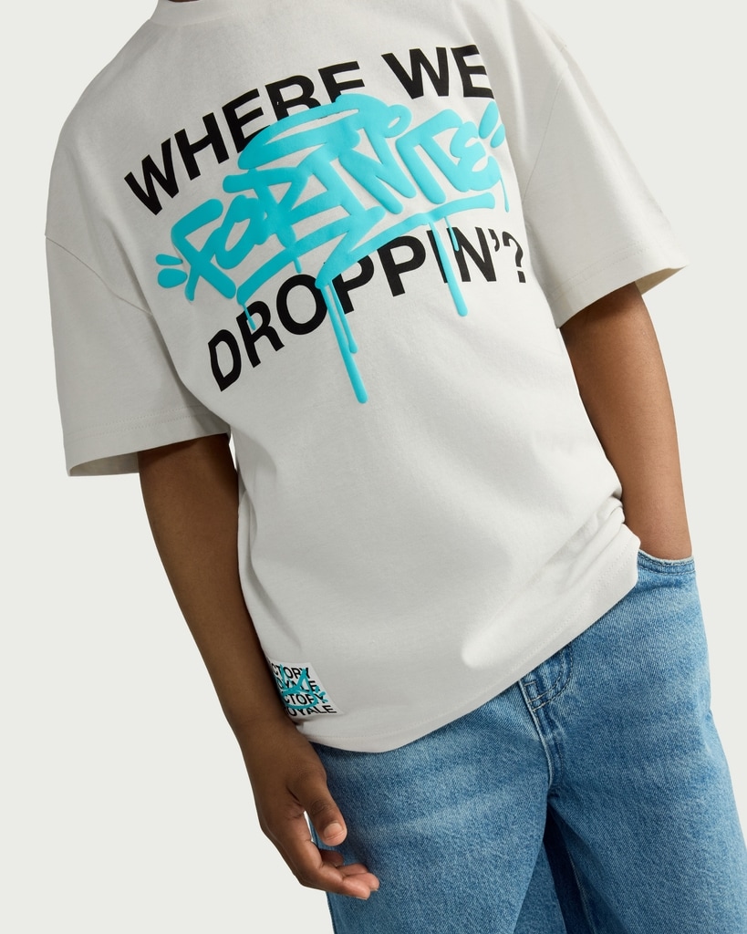 Fortnite Pure Cotton Where We Droppin' T-Shirt in Cream thumbnail 3