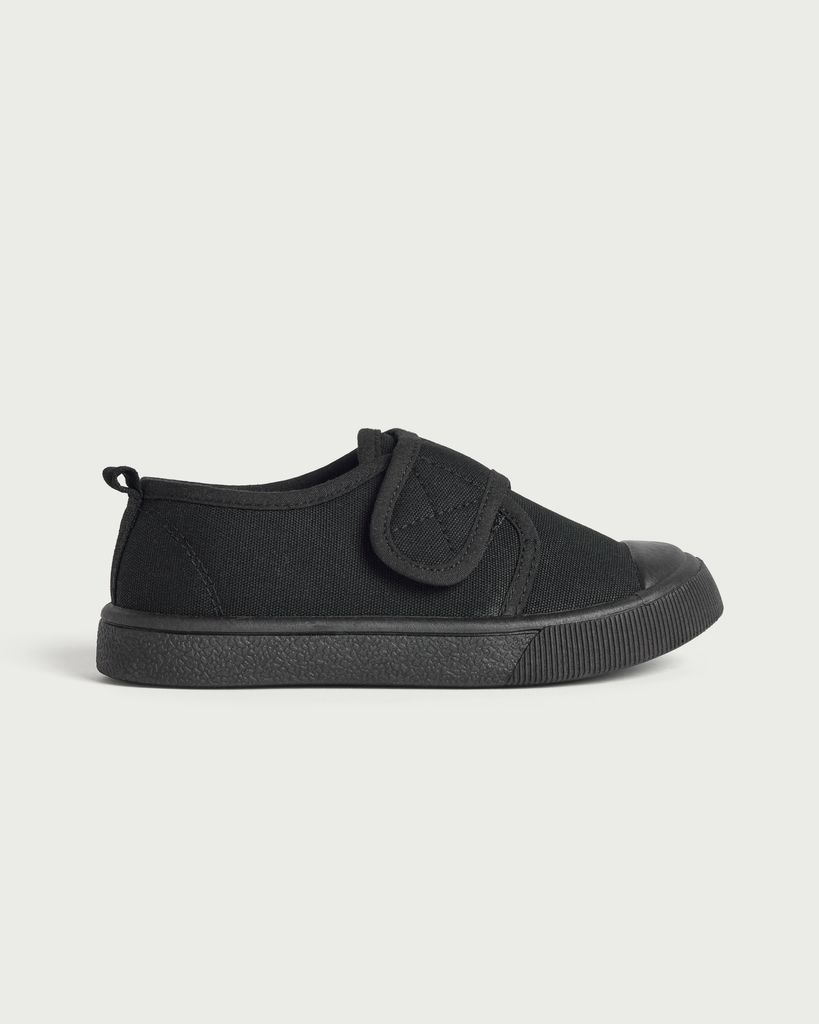 F&F School Strap Fastening Plimsolls in Black