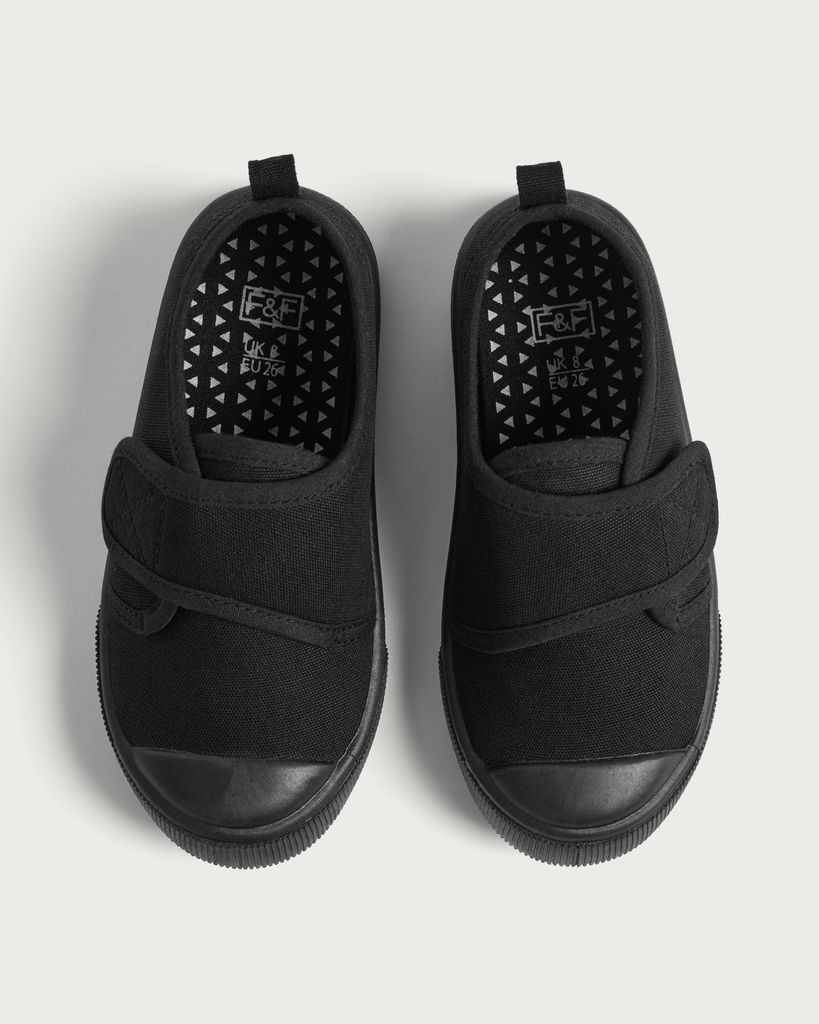 F&F School Strap Fastening Plimsolls in Black thumbnail 2