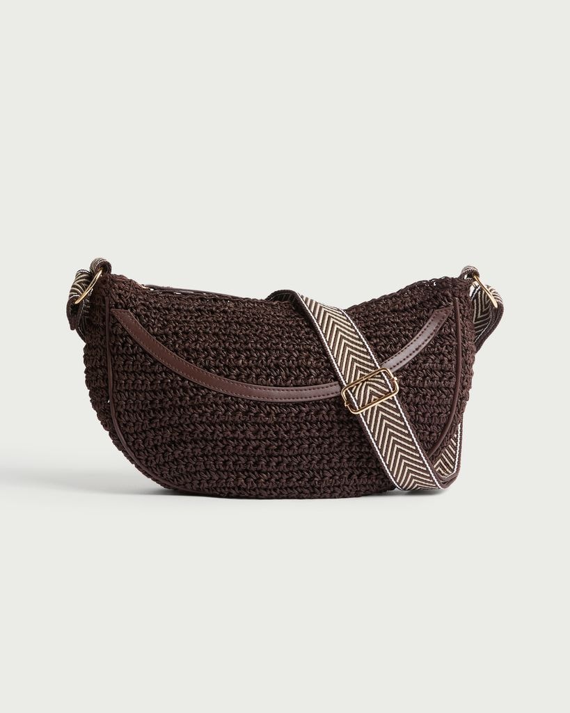 SACHA Woven Straw Crossbody Bag in Brown