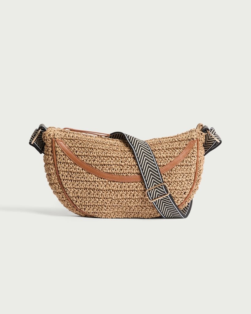 SACHA Woven Straw Crossbody Bag in Neutral